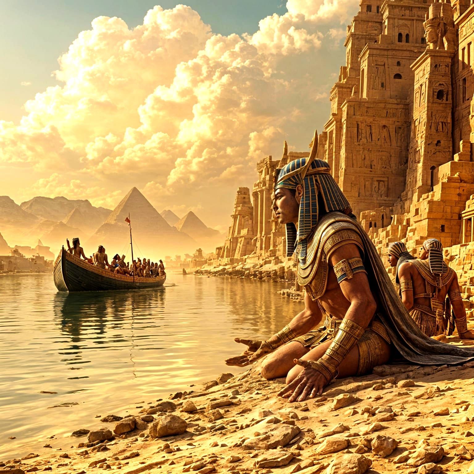 Egyptian Gods Welcome the Pharaoh in Ancient Temple Setting