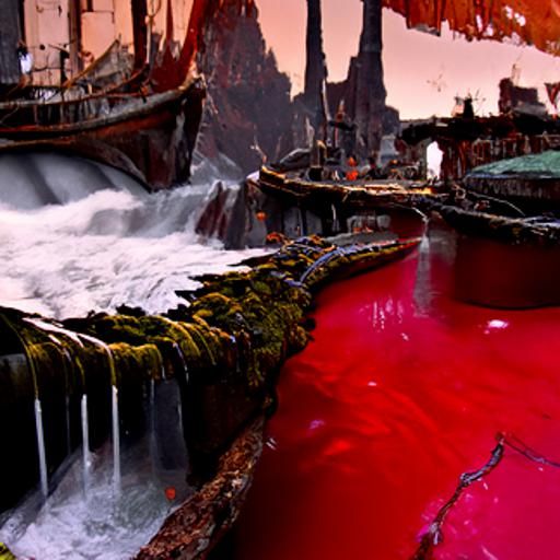 Fantastical River Runs Red: Detailed Matte Painting