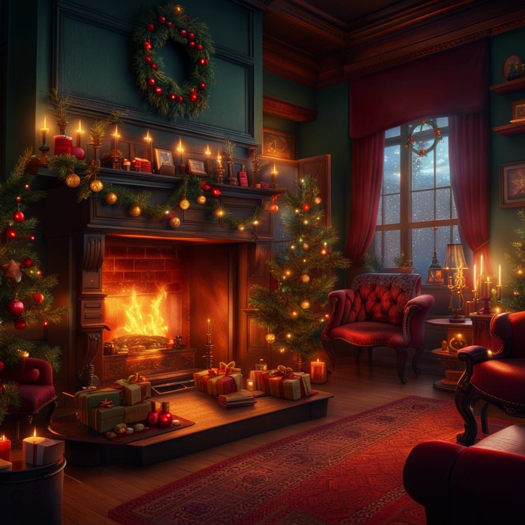 Victorian Christmas Parlor with Decorated Tree