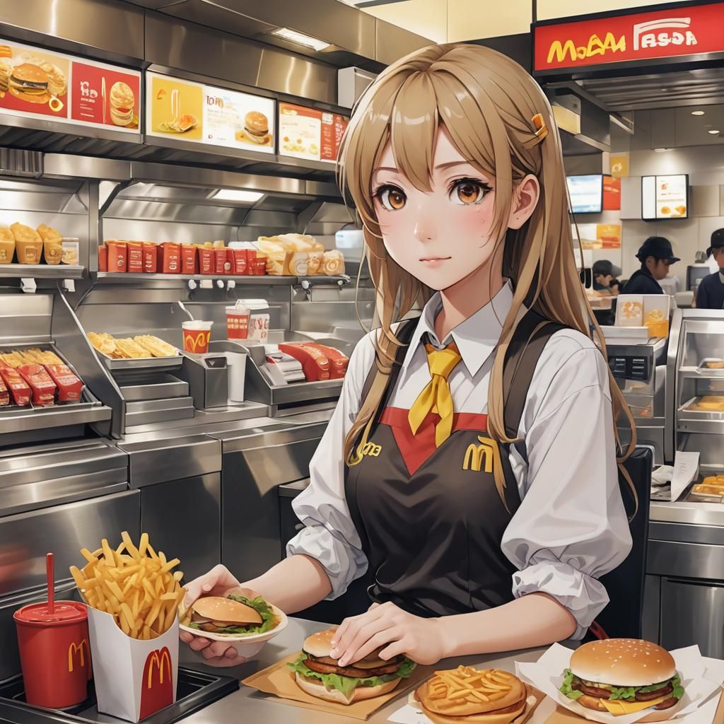 Anime Girl Working at McDonald's