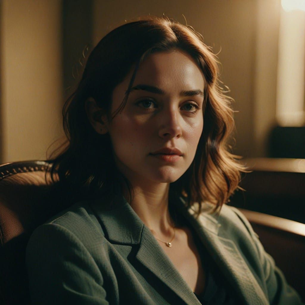 Cinematic Portrait of Woman Resting in Warm Light