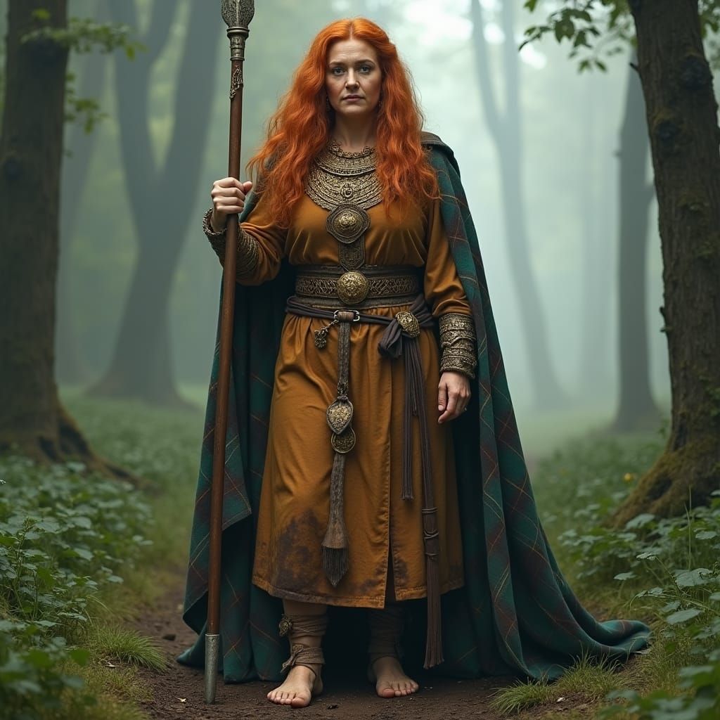 Boudica, Celtic Warrior Queen in Misty Forest