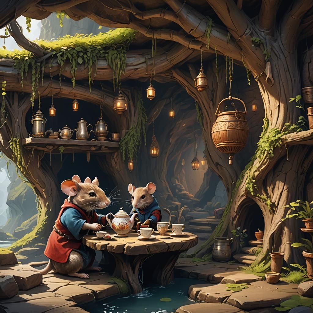 Mouse Servant Pours Tea in Willow Hollow, Redwall Sketch