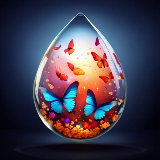 Magical Butterflies in Glass Teardrop