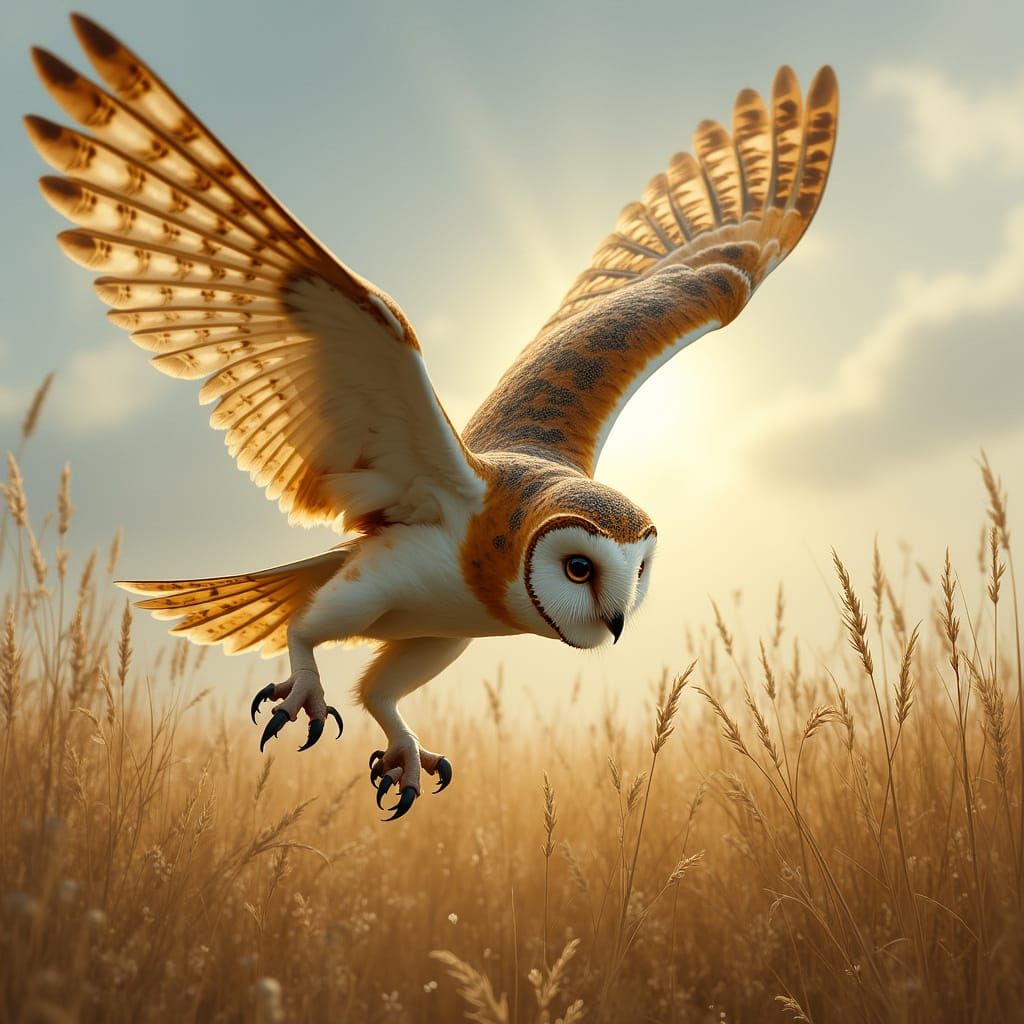 Barn Owl Mid-Dive: Ultra Realistic Wildlife Art