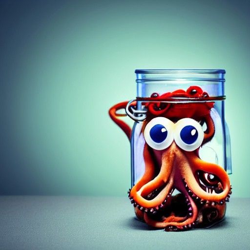 Octopus in a Jar on Plain Background