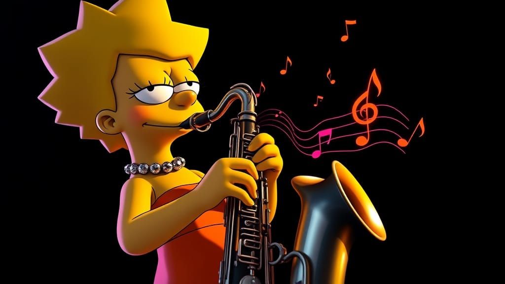 Hyperrealistic Saxophonist in a Moody Black Background