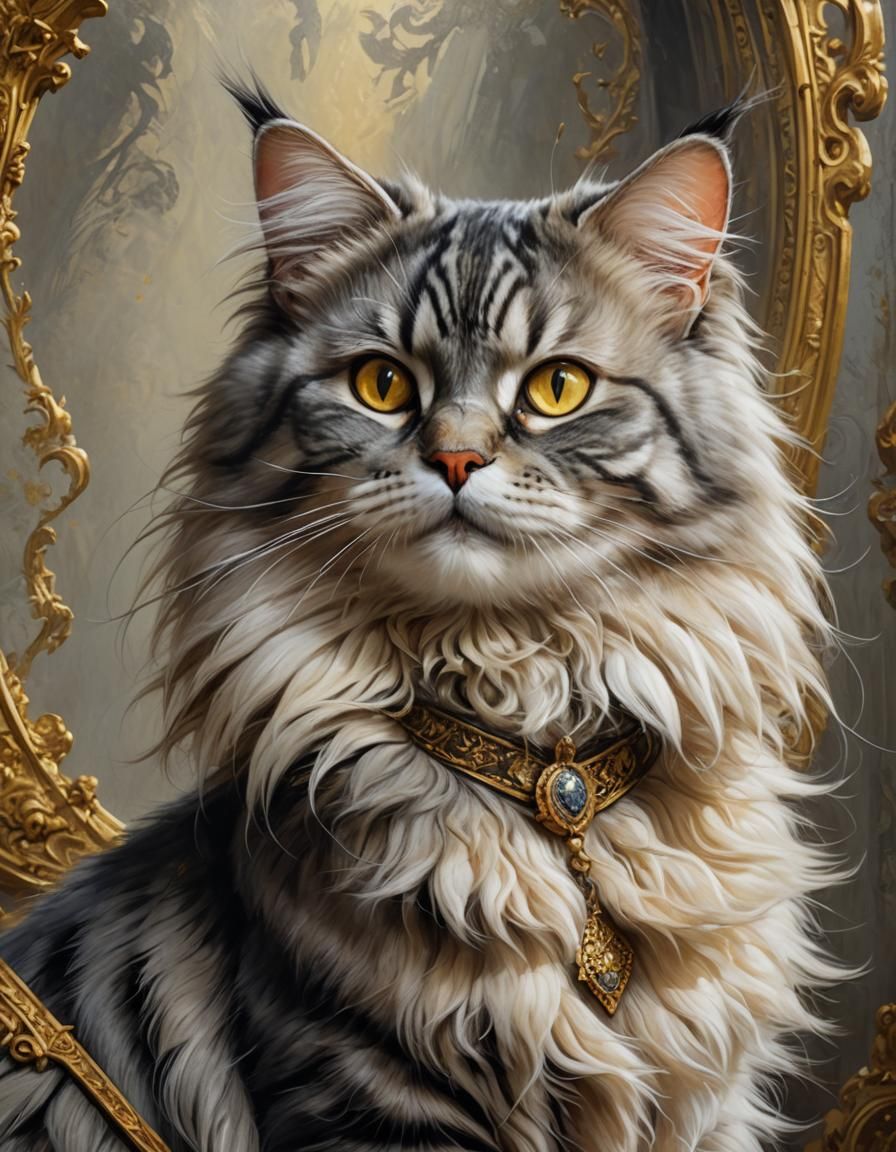 Elegant Cat Lady Portrait in Fantasy Art Style
