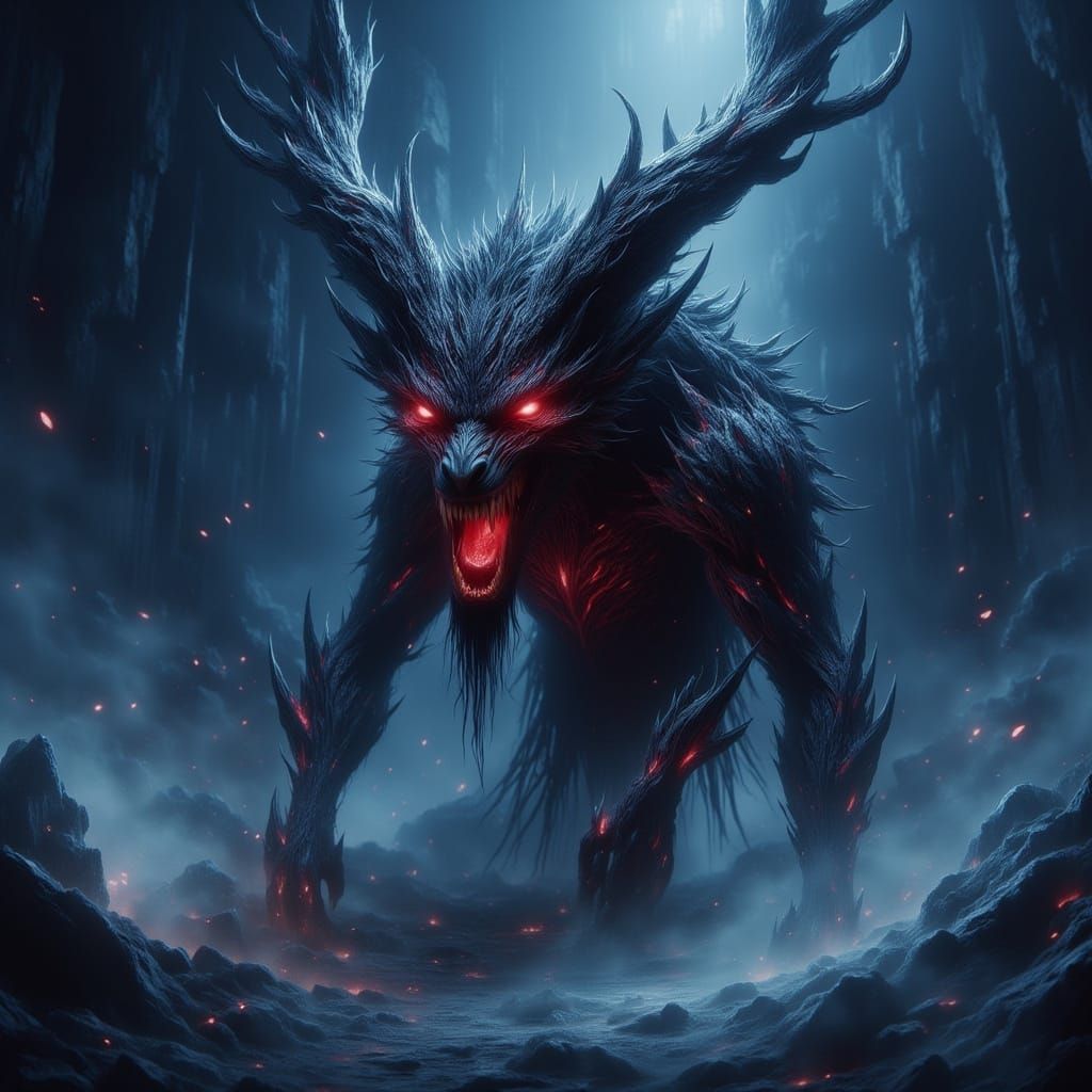 Malevolent Demon in Snowy Winter Landscape