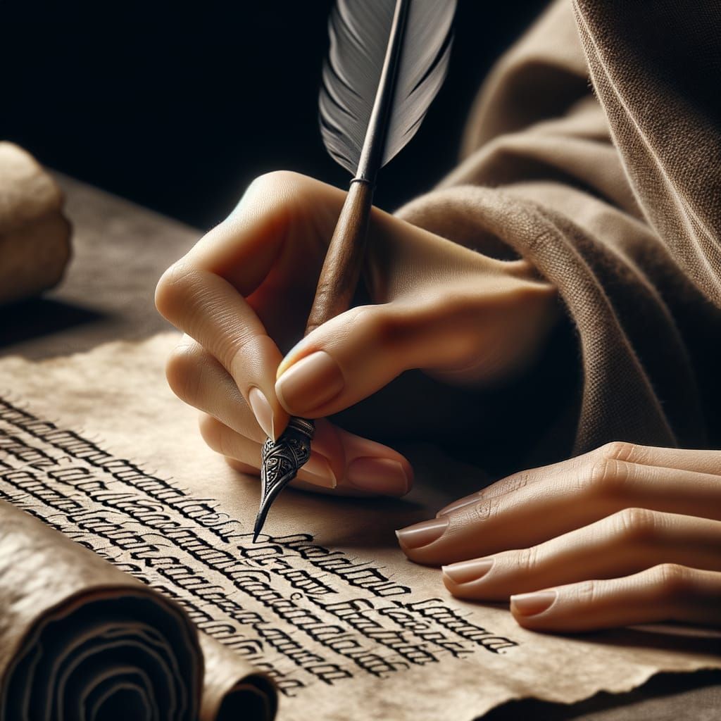 Medieval Calligraphy: Woman's Hand Crafts Script on Parchmen...