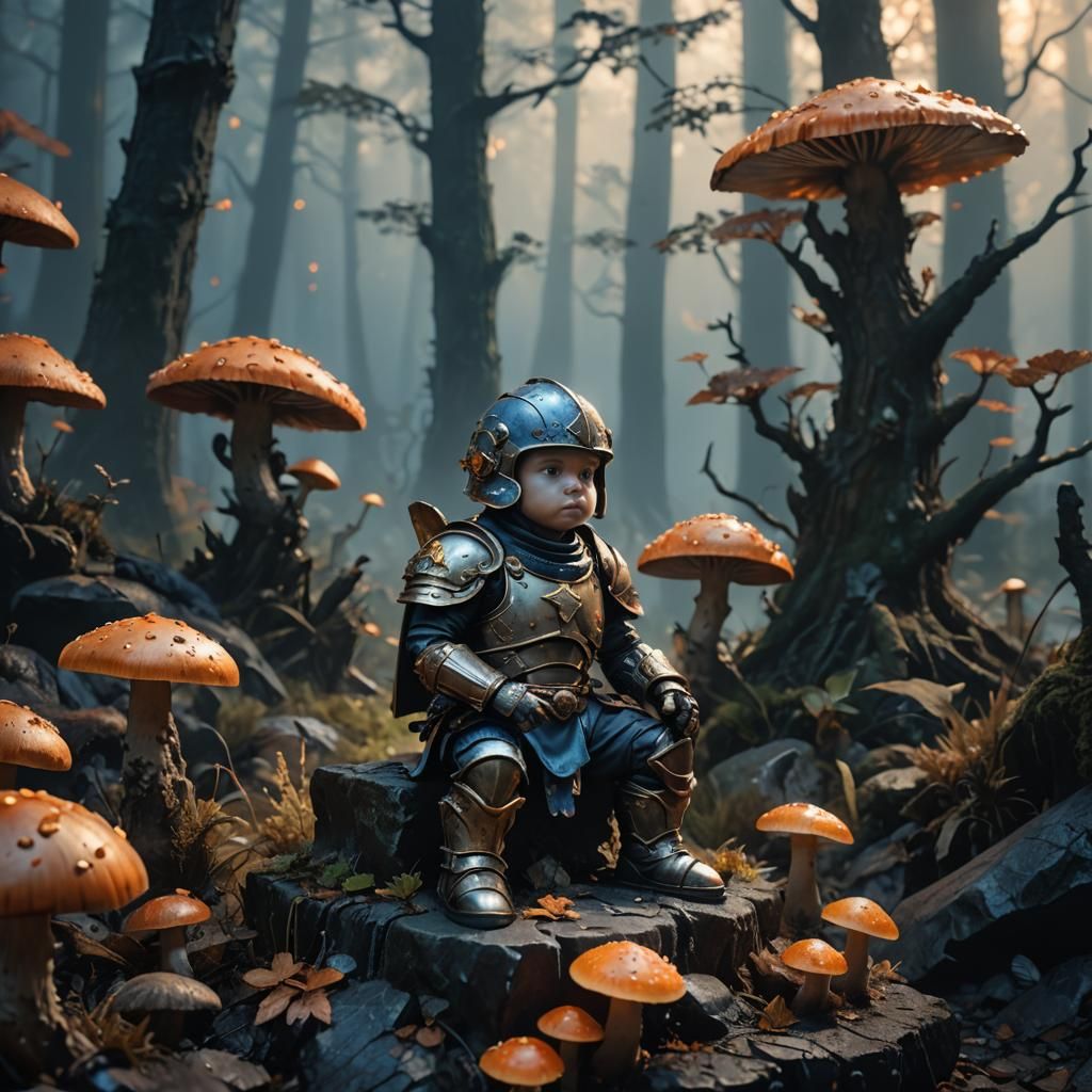 Baby Knight in Eerie Forest, Fantasy Concept Art