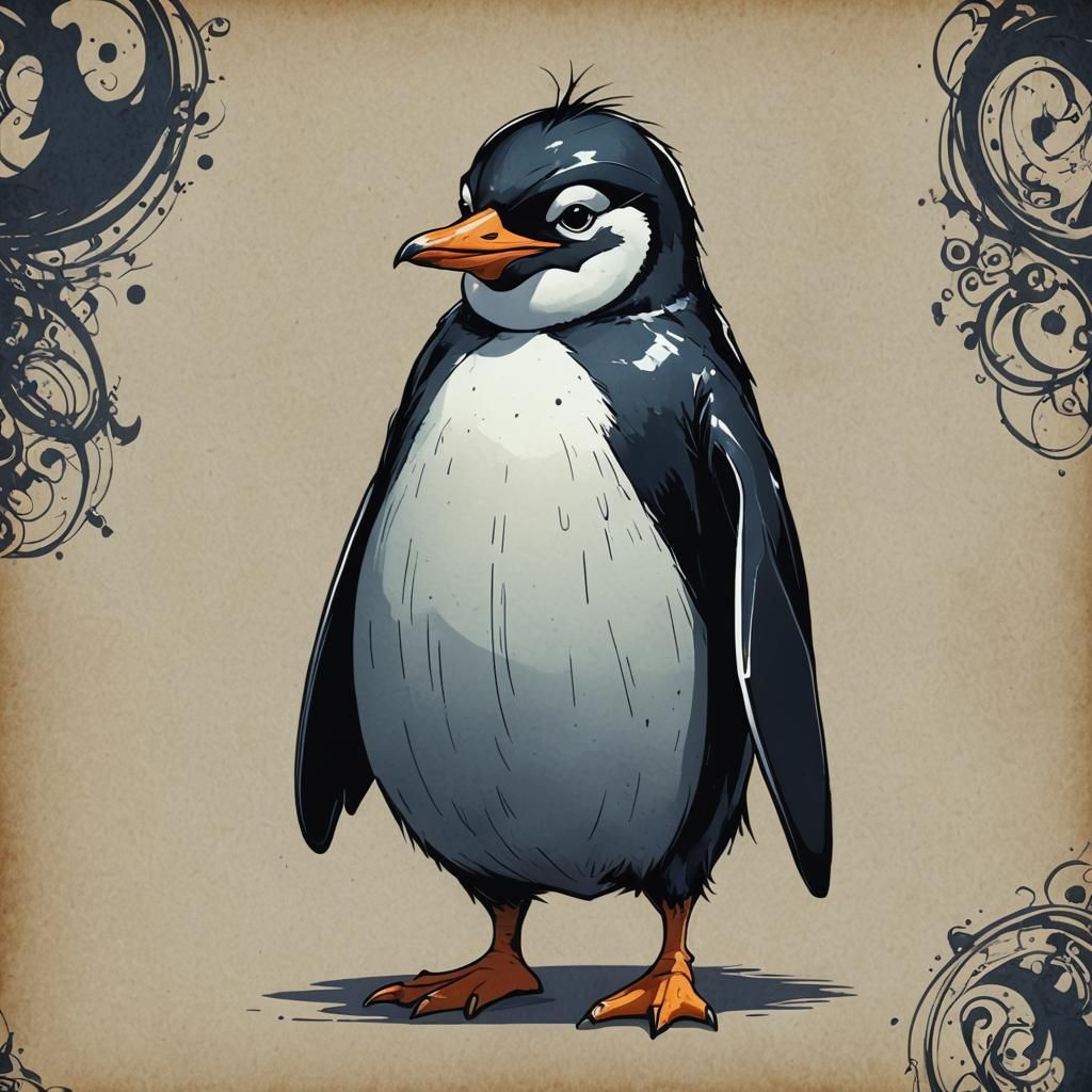Gothic Cartoon Penguin Anime Style