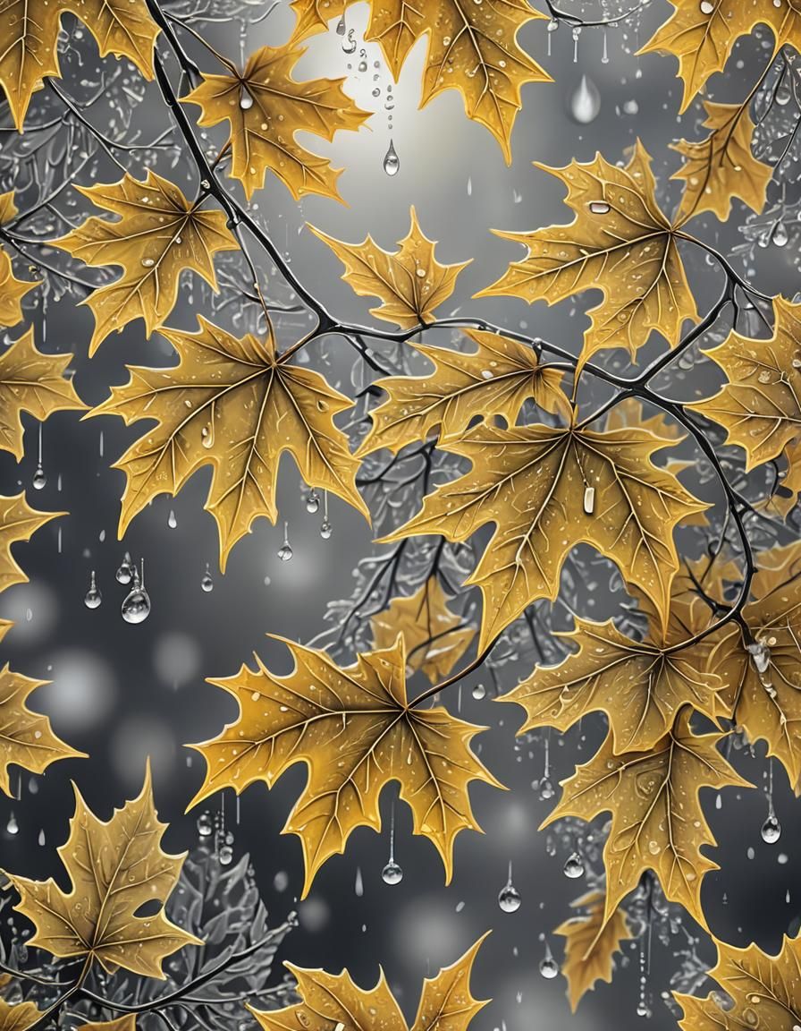 Art Deco November Snowflakes on Maple Leaves