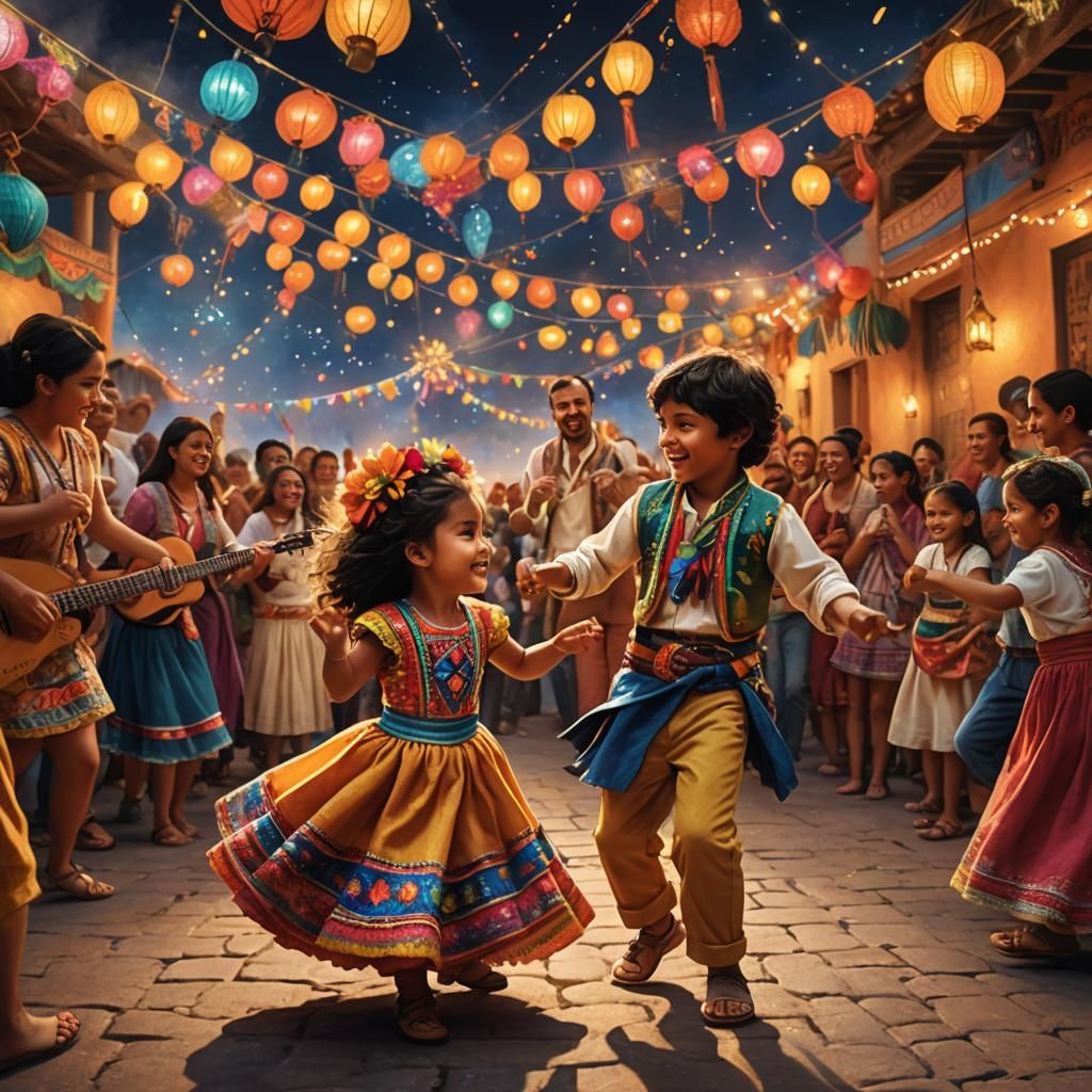 Joyful Toddler Dancing at a Vibrant Mexican Festival