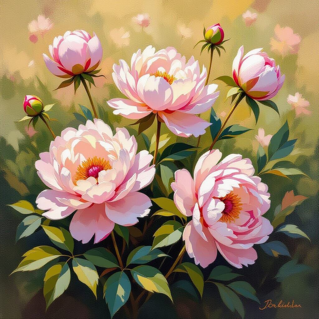 Impressionist Peonies in Monet's Dreamy Style
