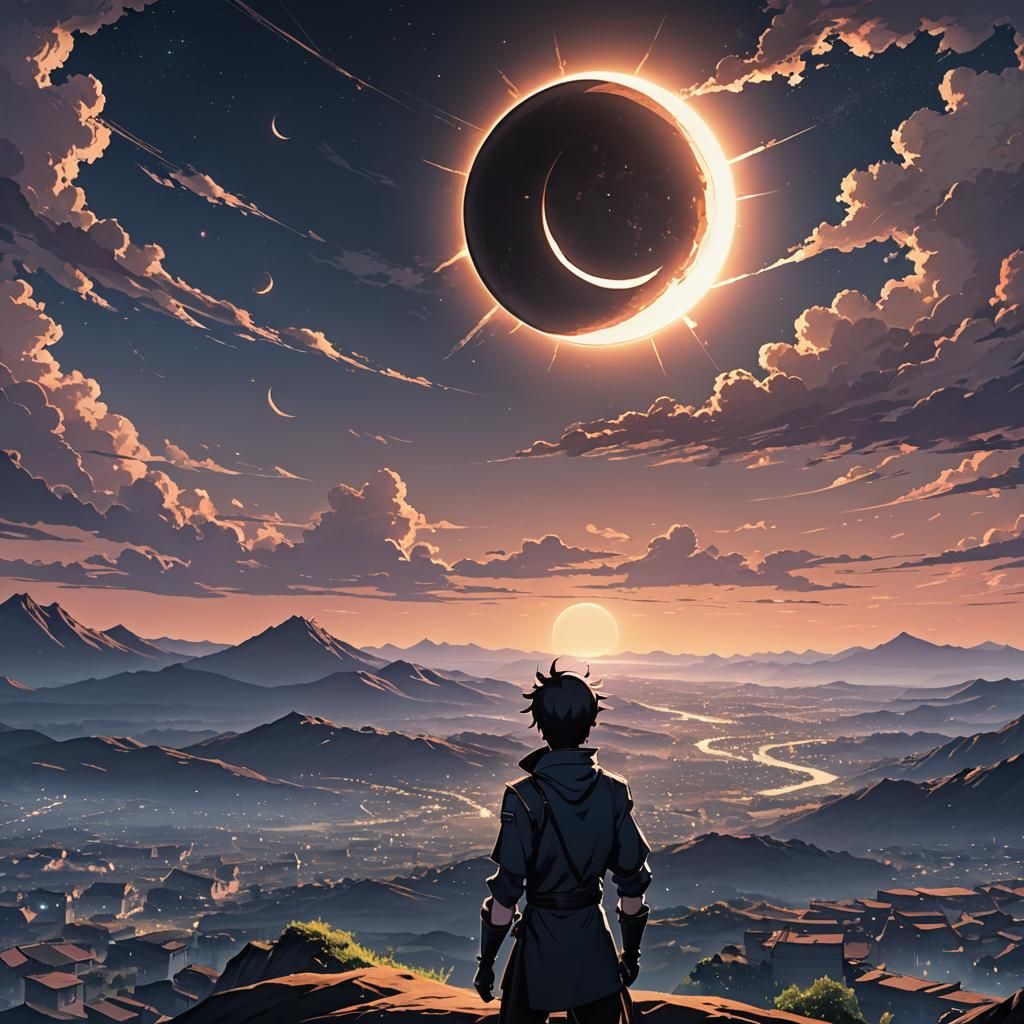 Beautiful Eclipse View in Anime Style