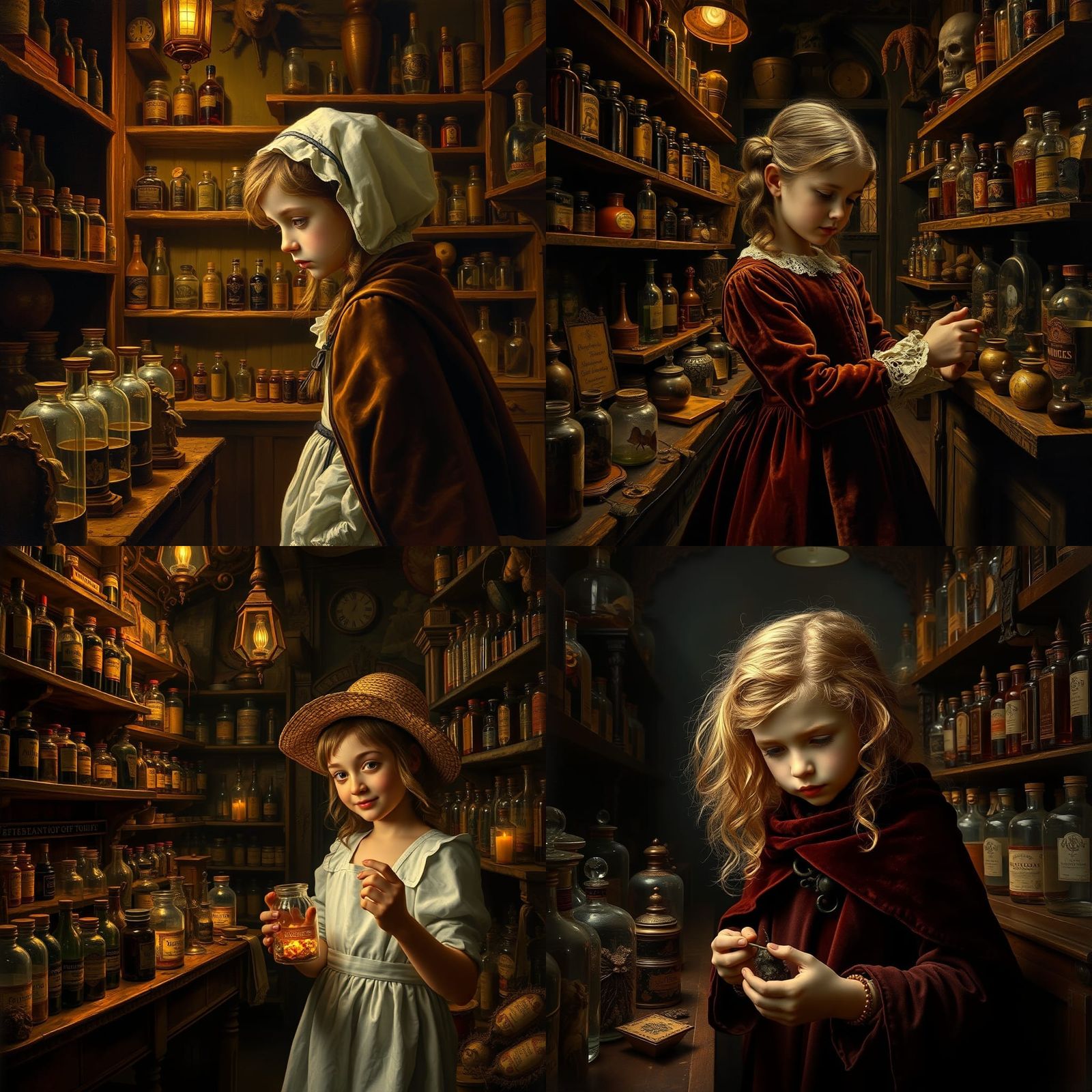 Baroque Curiosity Shop with Young Girl, Oil Painting