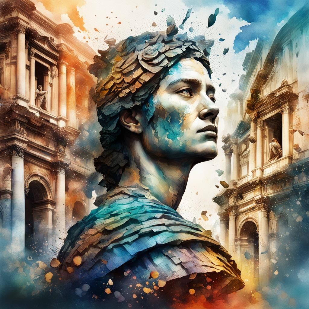 Ancient Rome Hyperrealistic, splash art, concept art, mid shot, intricately detailed, color depth, dramatic, 2/3 face an...