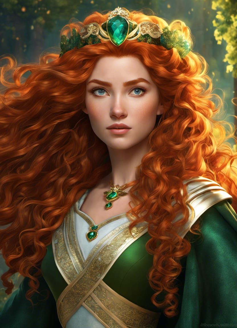 Merida in Scottish Dress, Hyperdetailed Portrait
