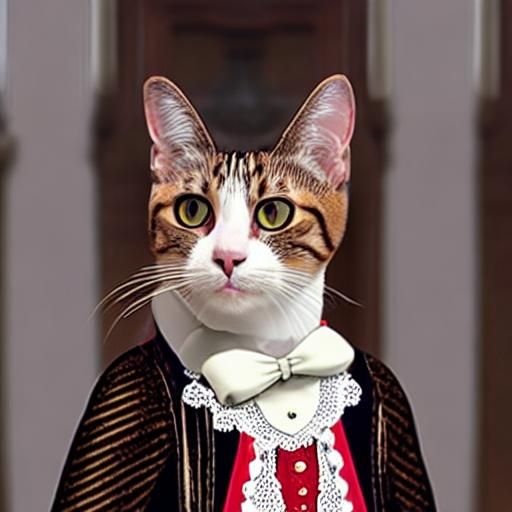 Cat in Victorian Attire in Dark House