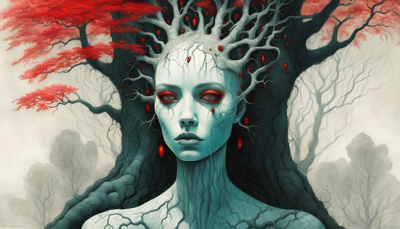 Surreal Girl with Tree Root Hair