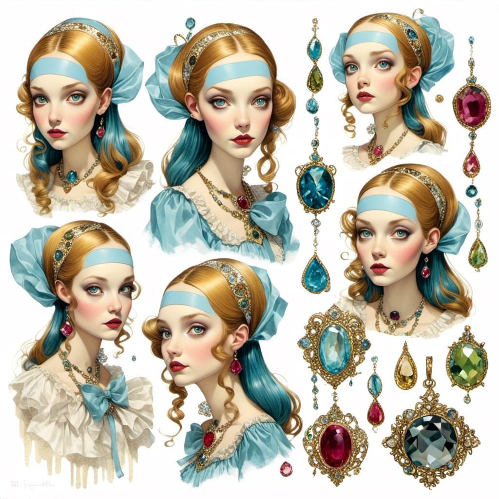 Gothic Victorian Alice Character Design Sheet