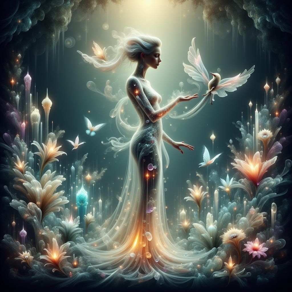 Ethereal Singer Performs in Enchanted Crystalline Glade