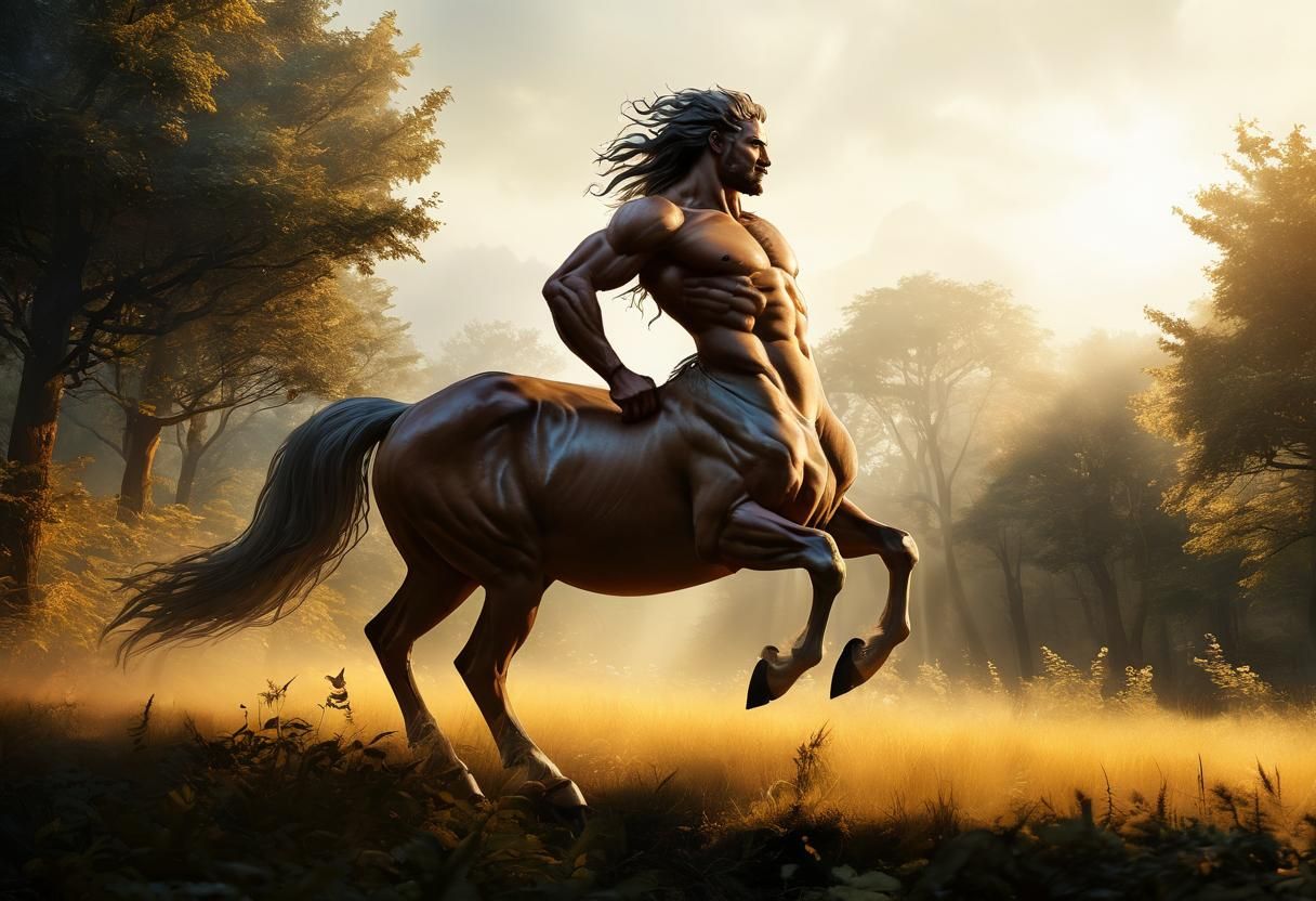 Ethereal Centaur in Sunlit Forest, Acrylic Painting