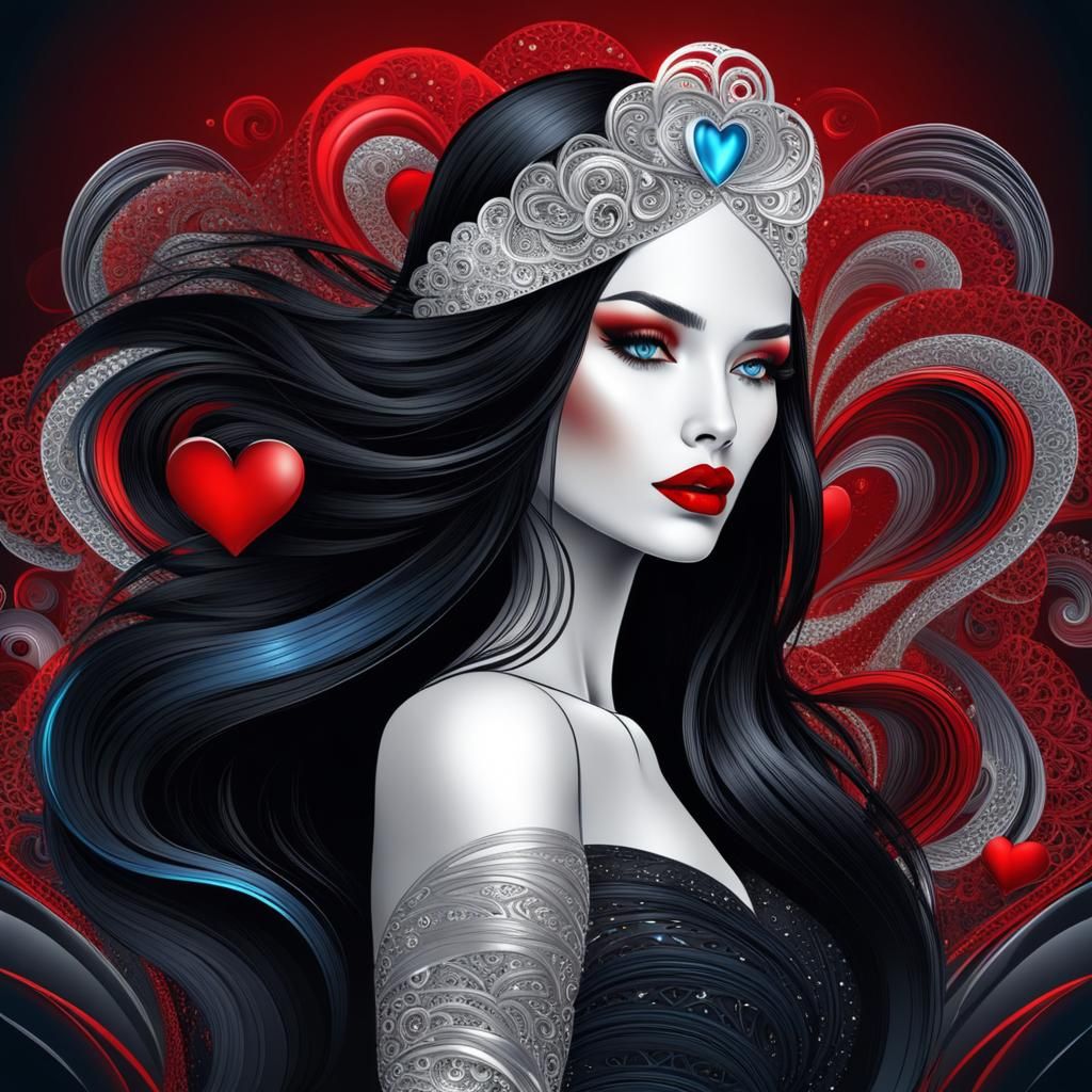 Woman with Hearts: Abstract Vector Fractal Art