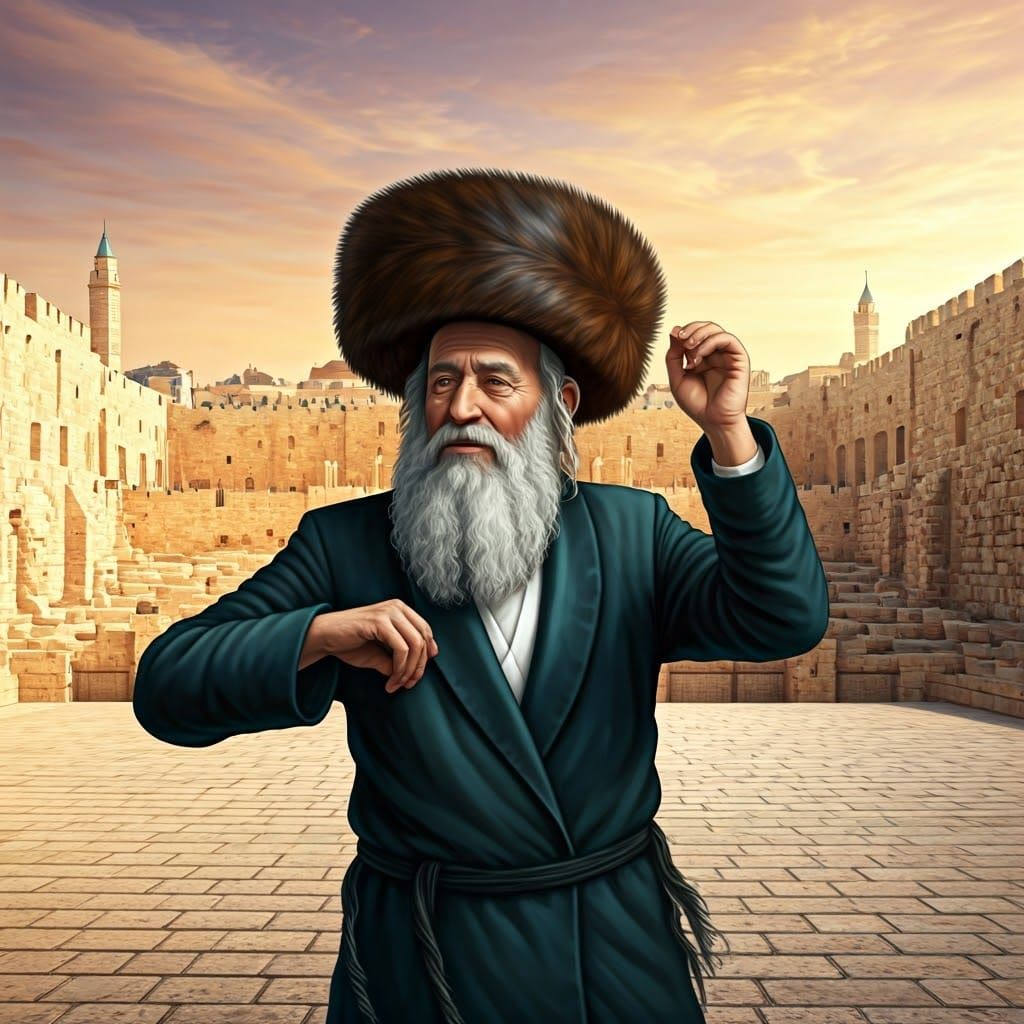 Elderly Jew Dances Before Ancient Jerusalem Temple