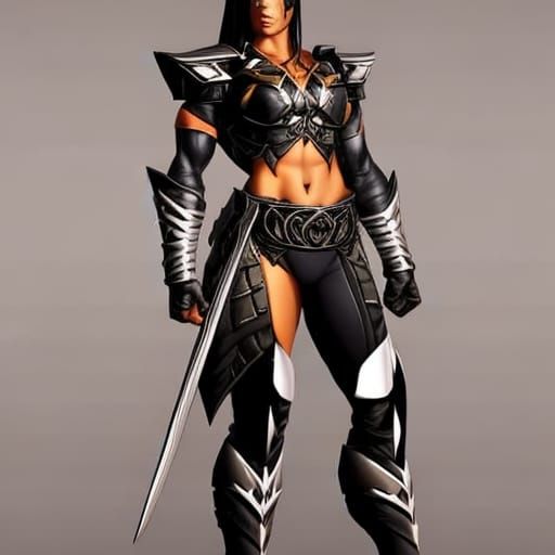 Muscular Armored Woman in Detailed Digital Art