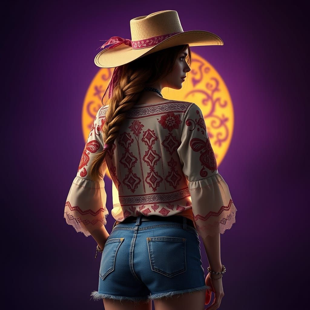 a young woman viewed from behind, her torso subtly tilted as...