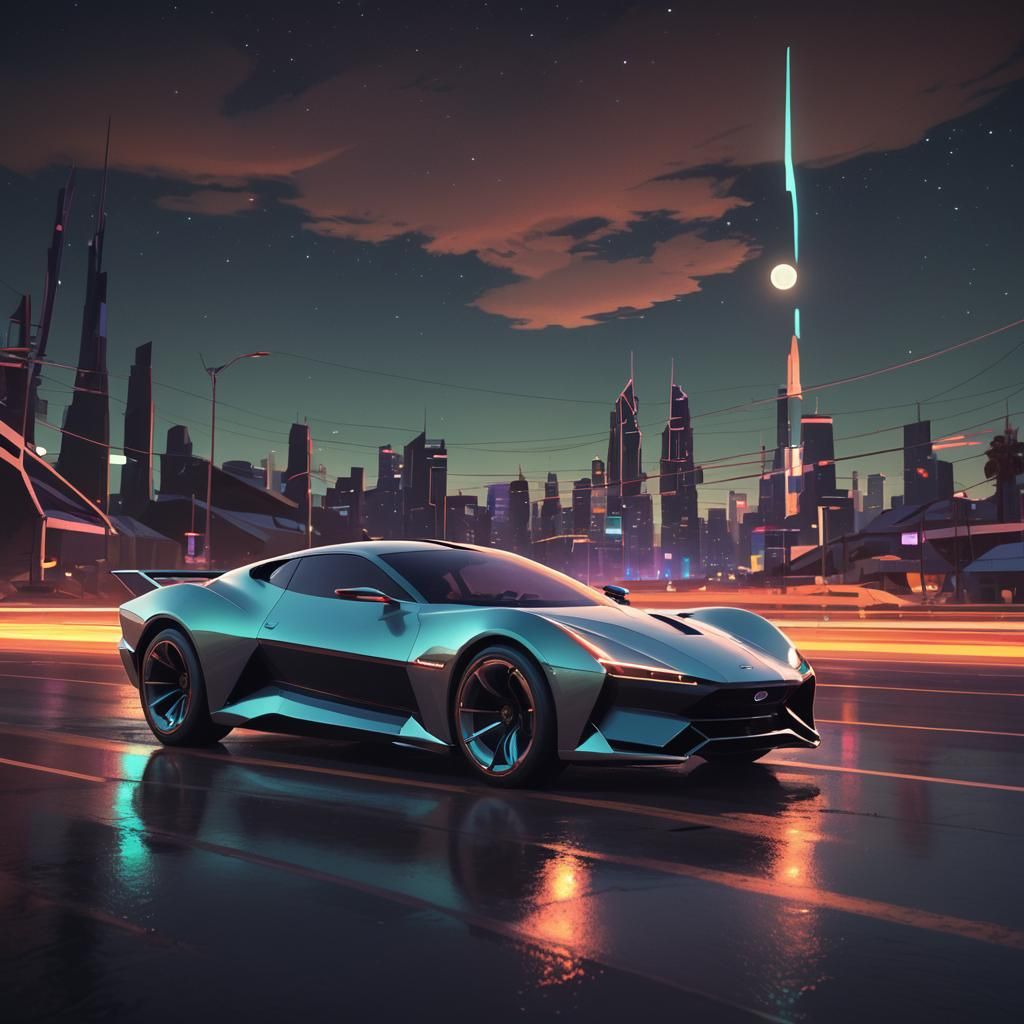 Futuristic Alien Car Speeding Through Moonlight: Low-Poly Ar...
