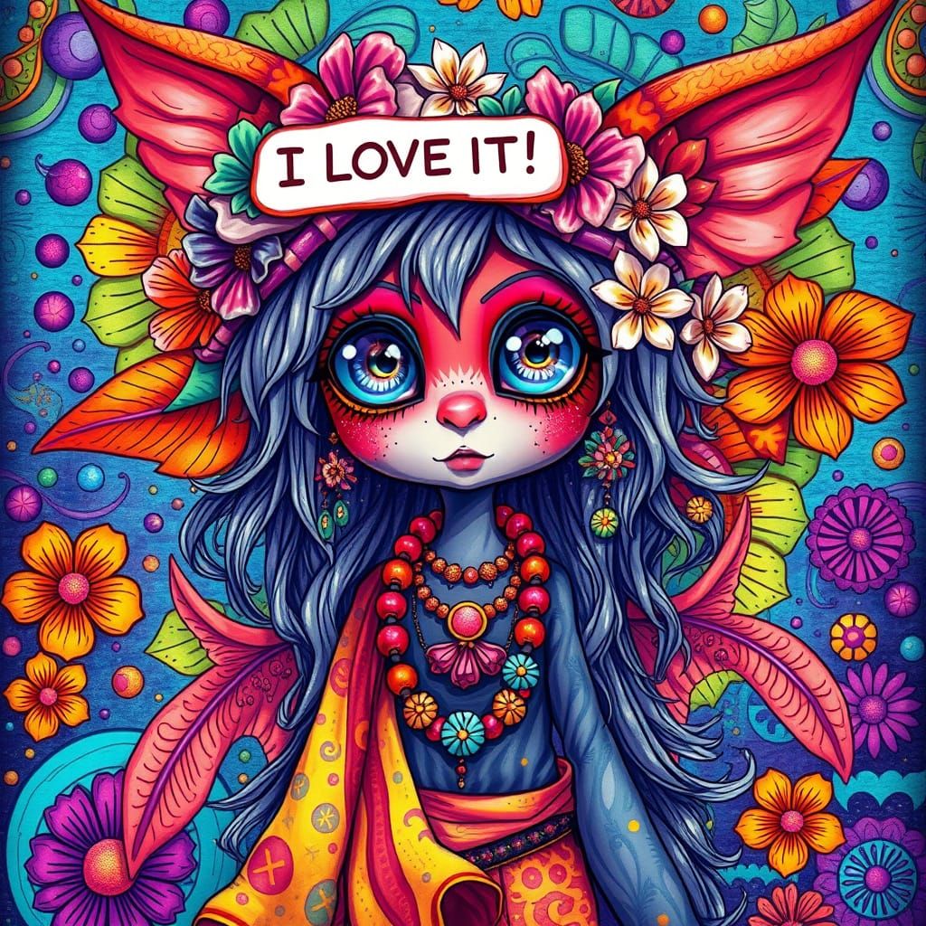 Psychedelic Hippie Creature with Sparkly Eyes