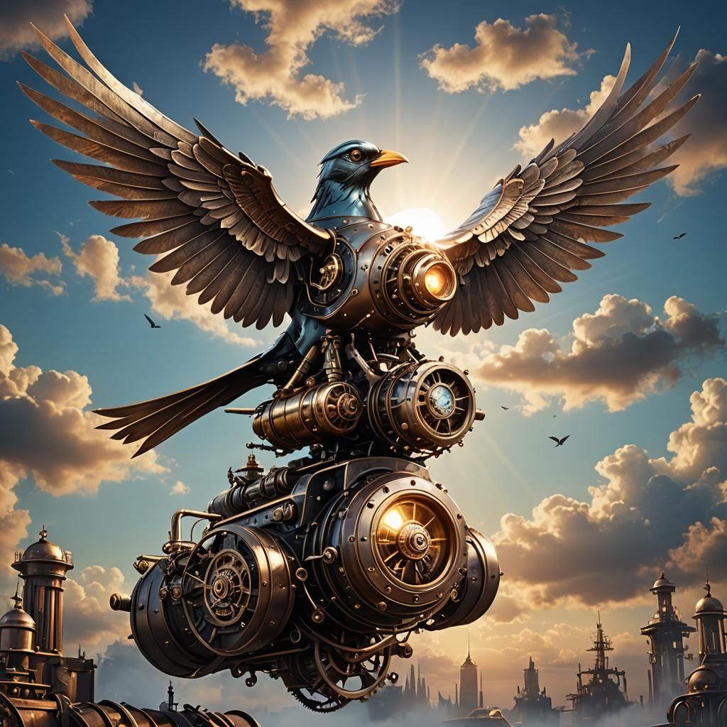 Steampunk Flying Bird with Engine