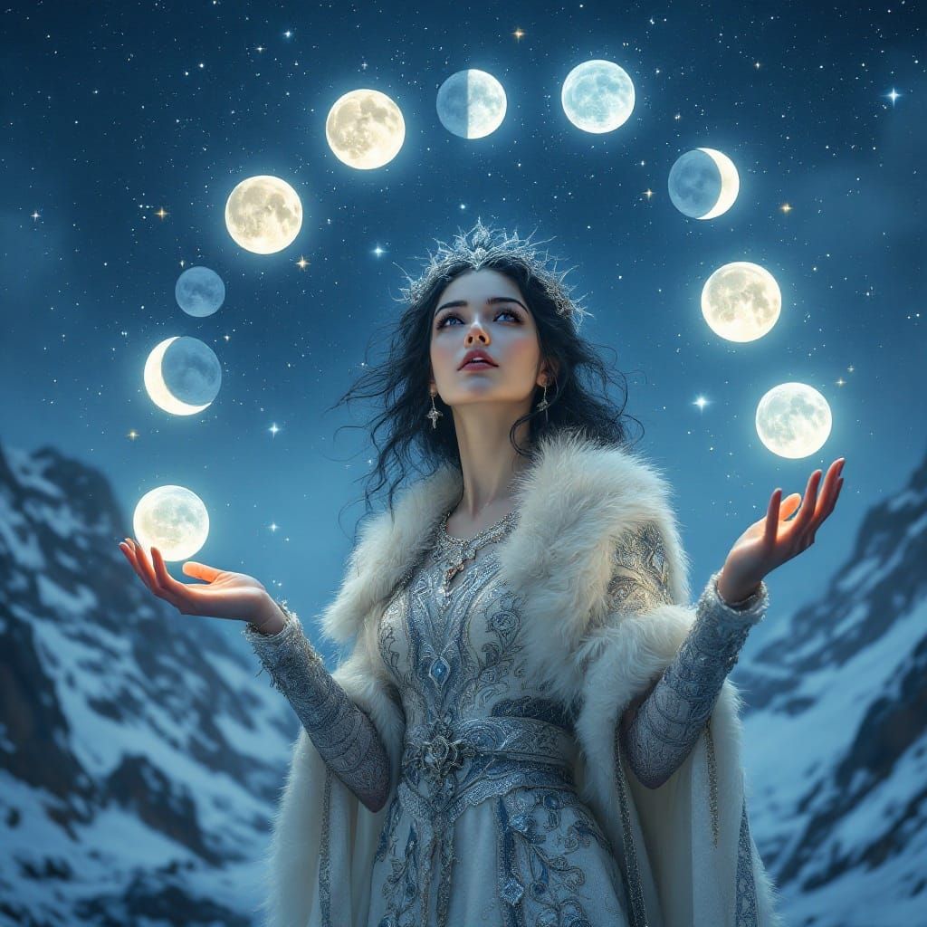 Icelandic Goddess Juggling Moons in Digital Matte Painting S...