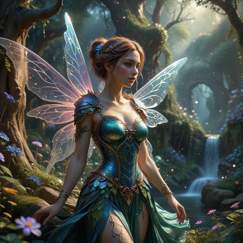 Majestic Fairy in Shimmering Forest: Fantasycore Art