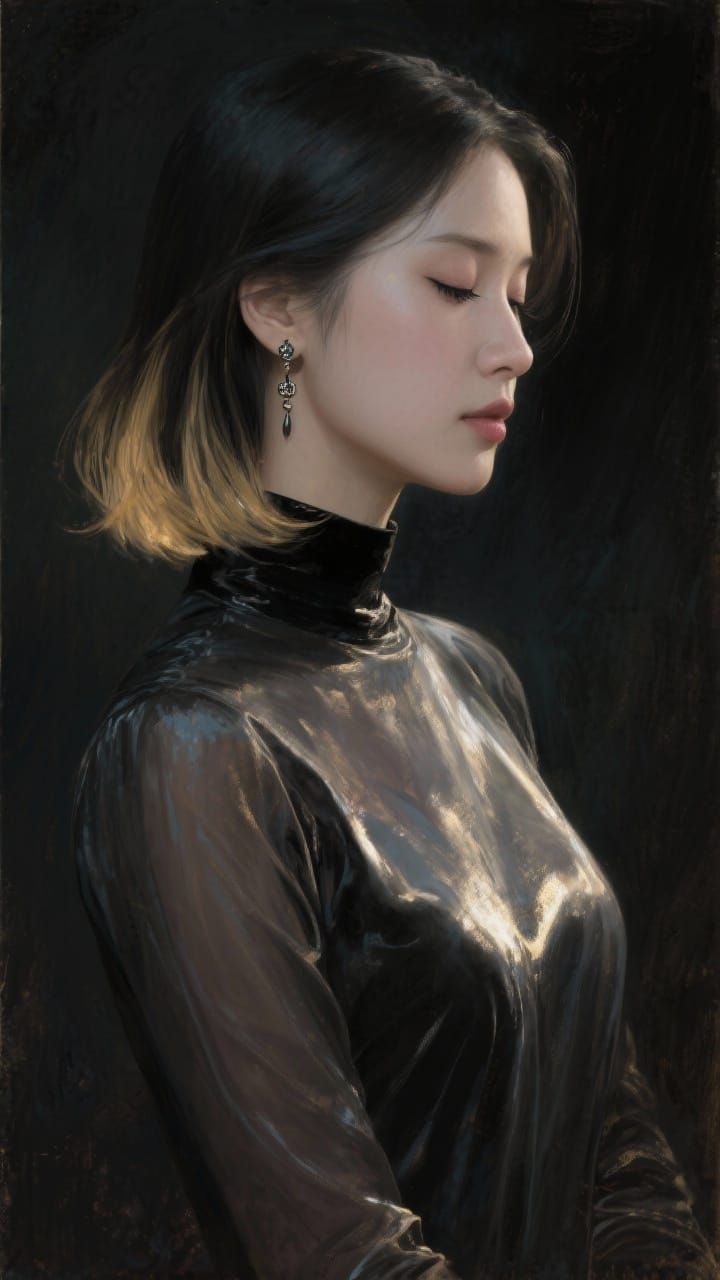 Dark Romantic Korean Woman Portrait in Chiaroscuro Style