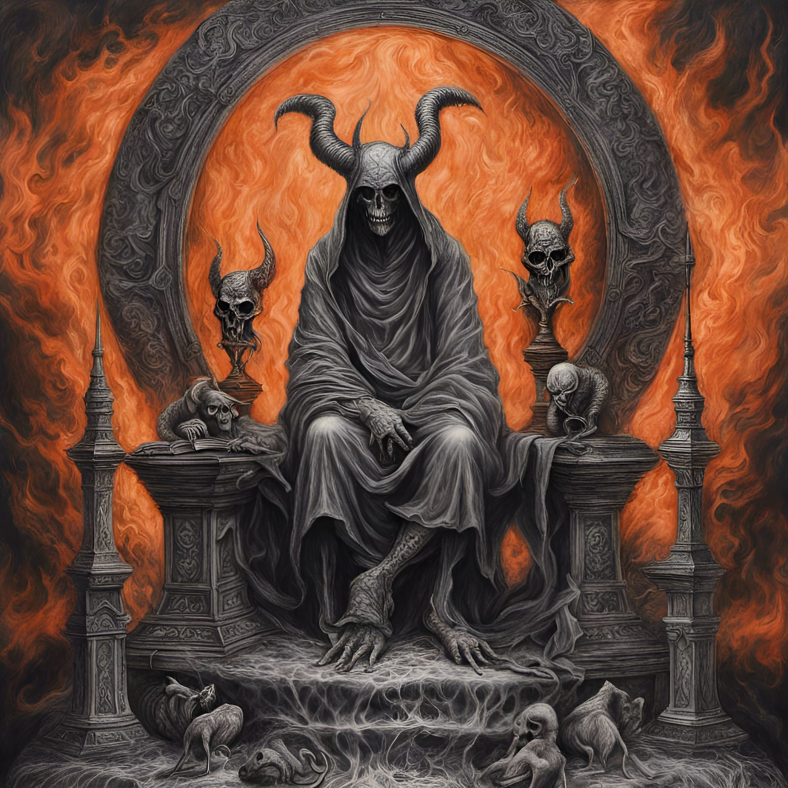 Detailed Charcoal Drawing of a Demon Book