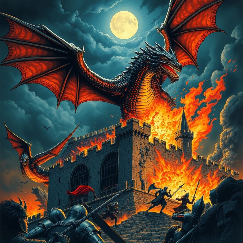 Dragon Unleashes Inferno on Medieval Castle