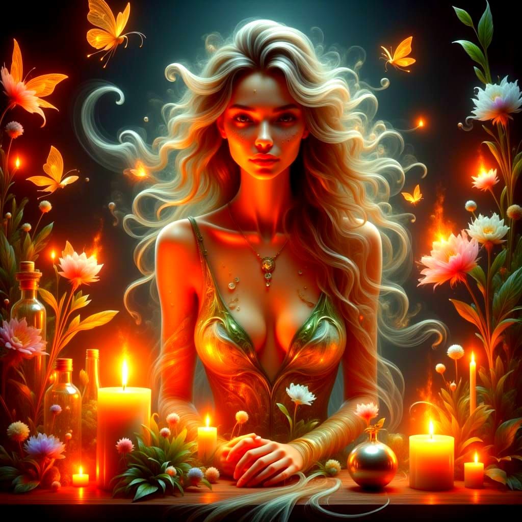 Ethereal Alchemist Goddess in a Golden Garden