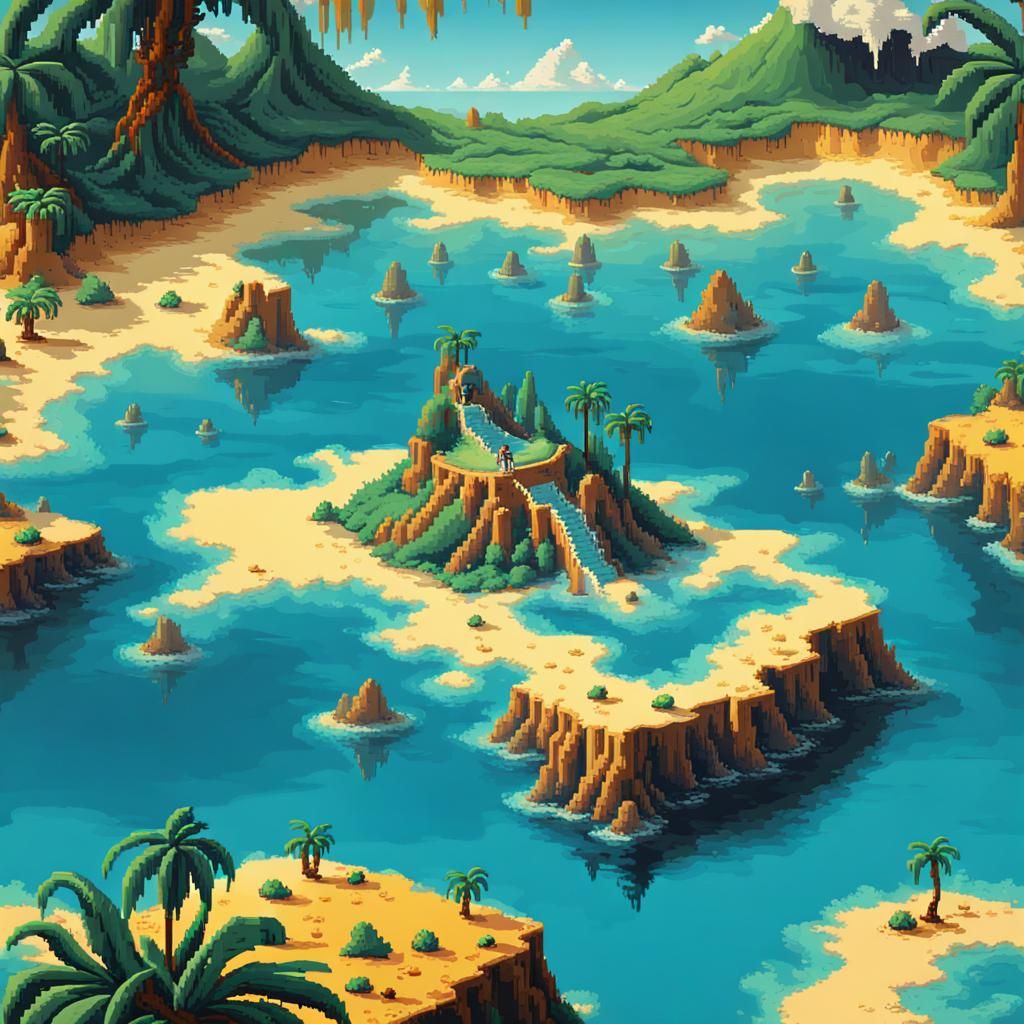 Tropical Island in Pixel Art Style