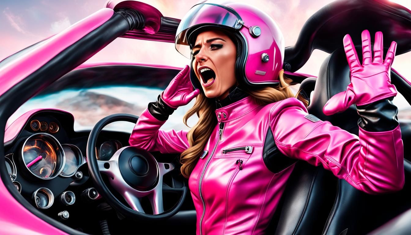 Racing Girl's Terror: Hyperrealistic Burning Car Scene