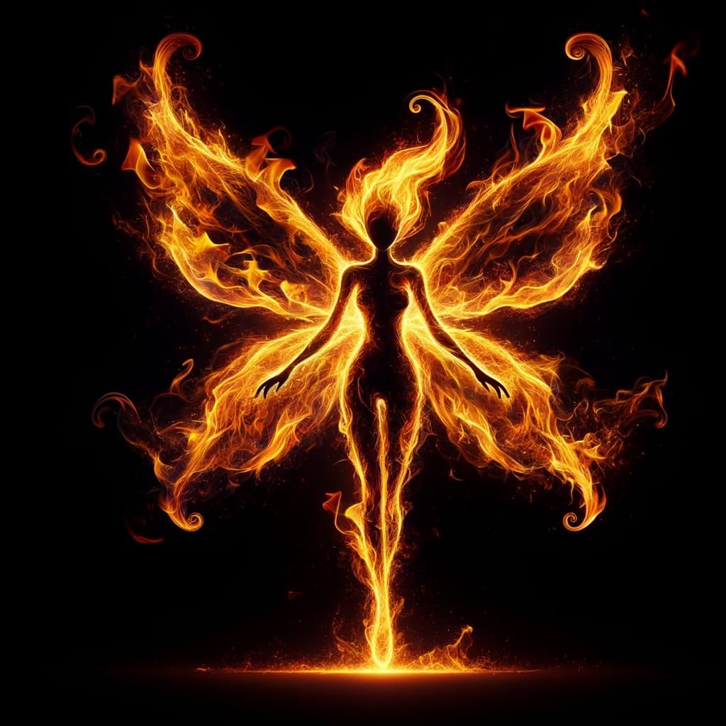 Fiery Fairy Silhouette Dancing in the Dark