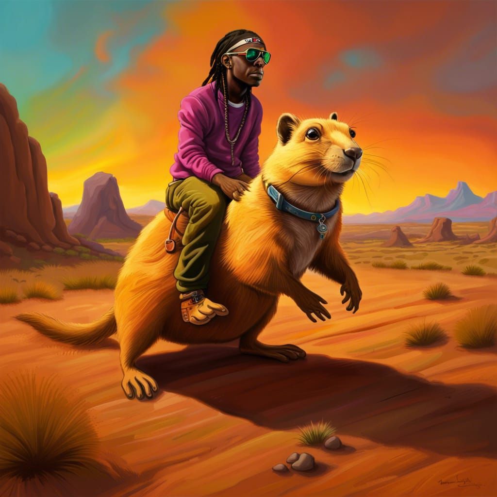 Lil Wayne Rides Prairie Dog: Oil Painting