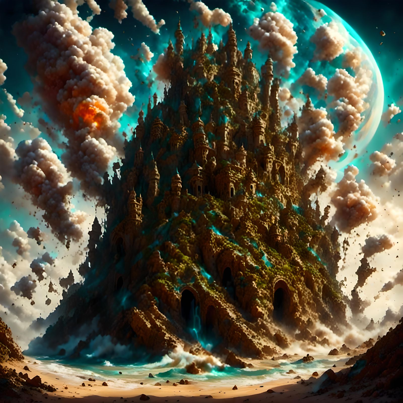 Surreal Queen in Desolate Palace: Hyperrealistic Art