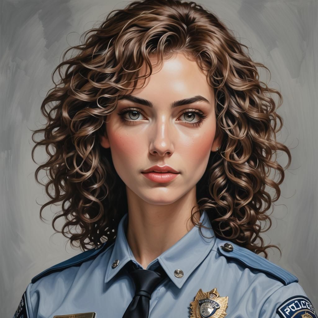 Androgynous Figure in Police Uniform, Acrylic Painting