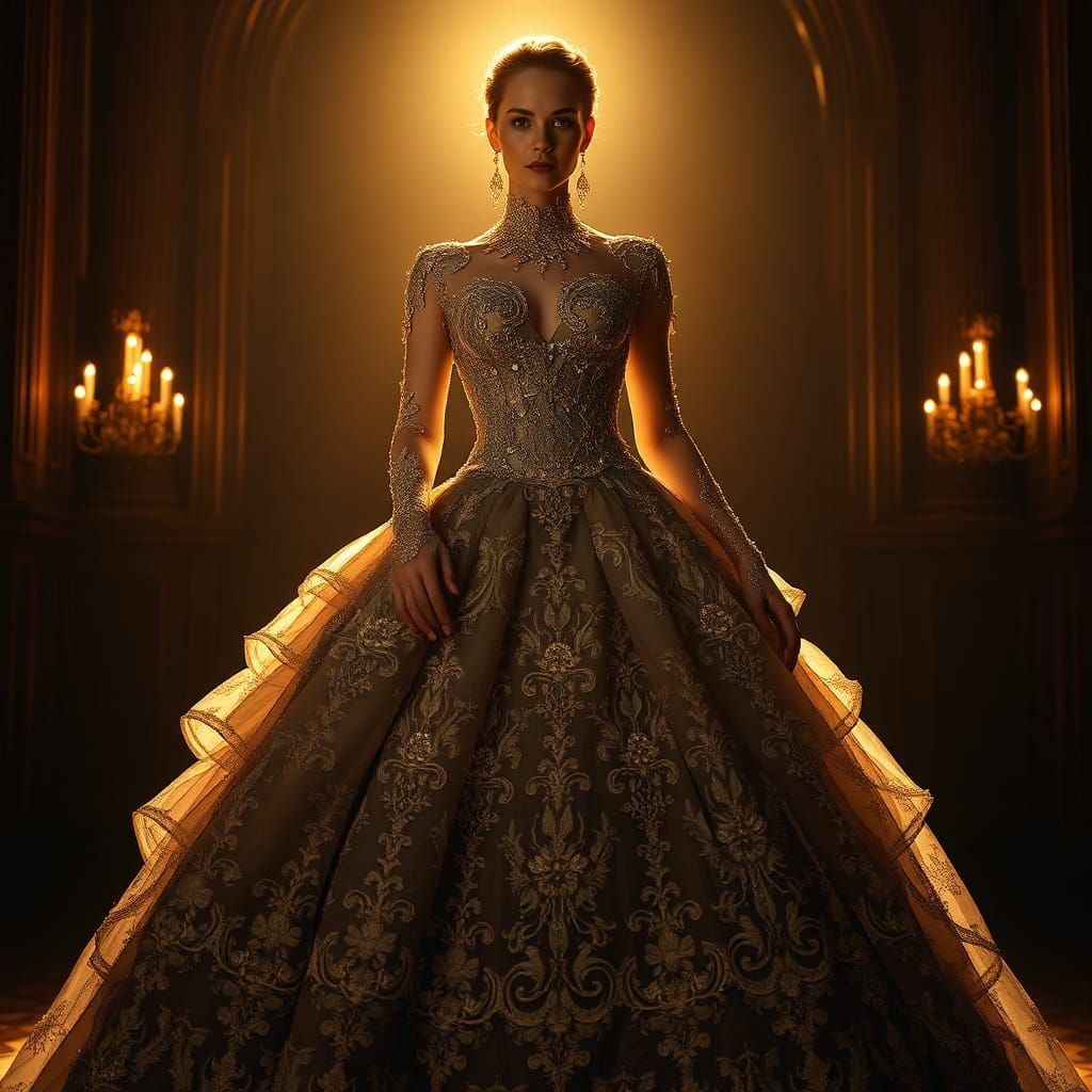 Majestic Woman in Opulent Haute Couture Gown
