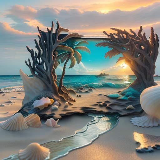 Photorealistic Ocean Scene with Palms and Vivid Detail