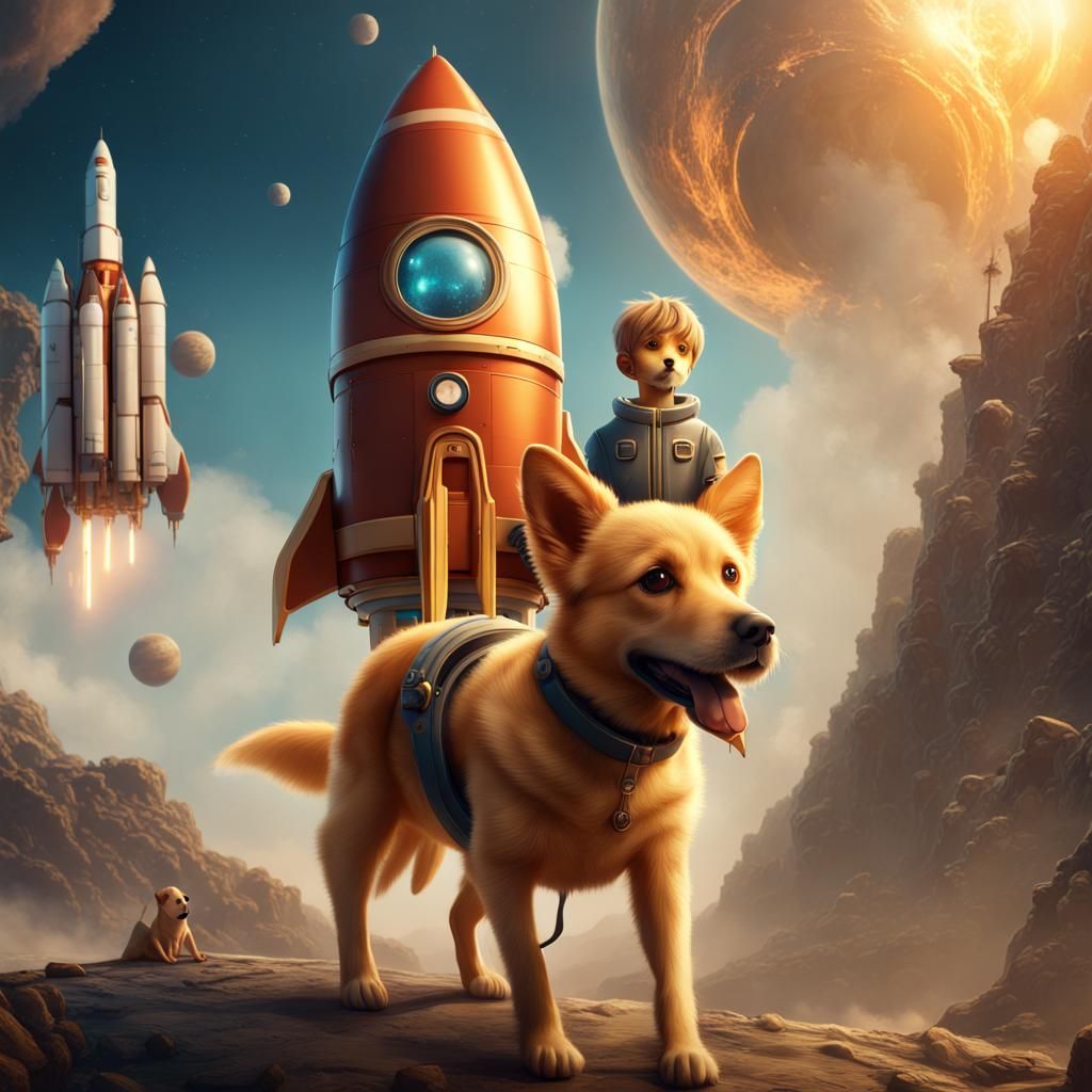 Boy and Dog in Rocket: Fantasy Concept Art